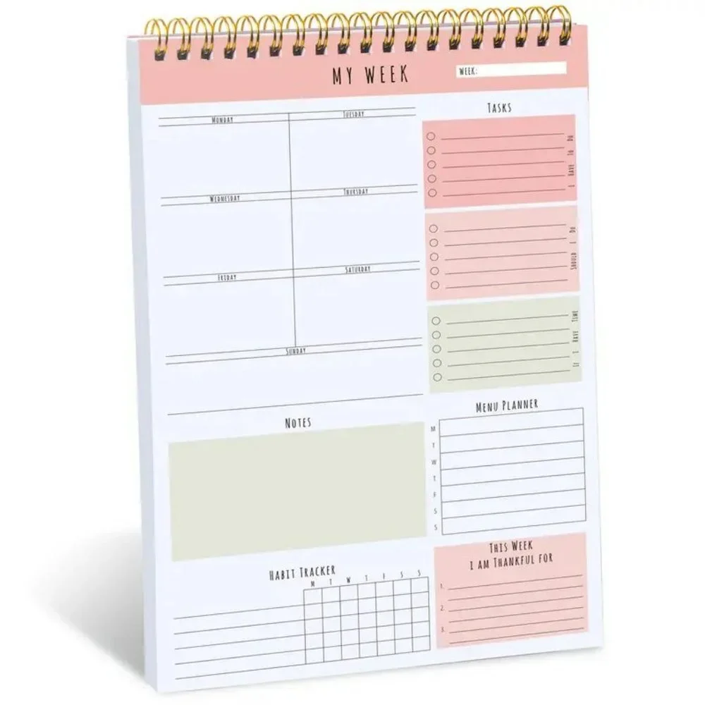 Weekly Planner Undated To-Do Task Checklist Meal Plan Habit Tracker 8.5*5.5 Inch